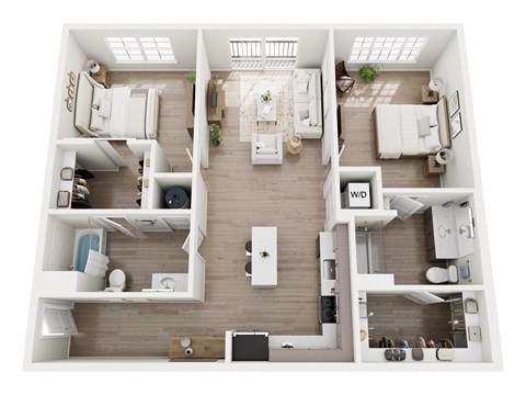 Floor plan for 2 beds, 2 baths, 1206 sqft